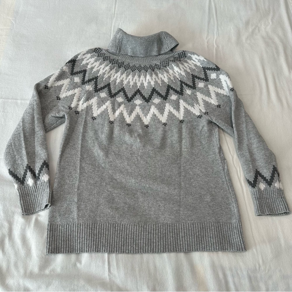 LOFT Fair-Isle Pattern Yoke Sweater Turtleneck Cozy Winter Cotton Blend Size L - Picture 7 of 10